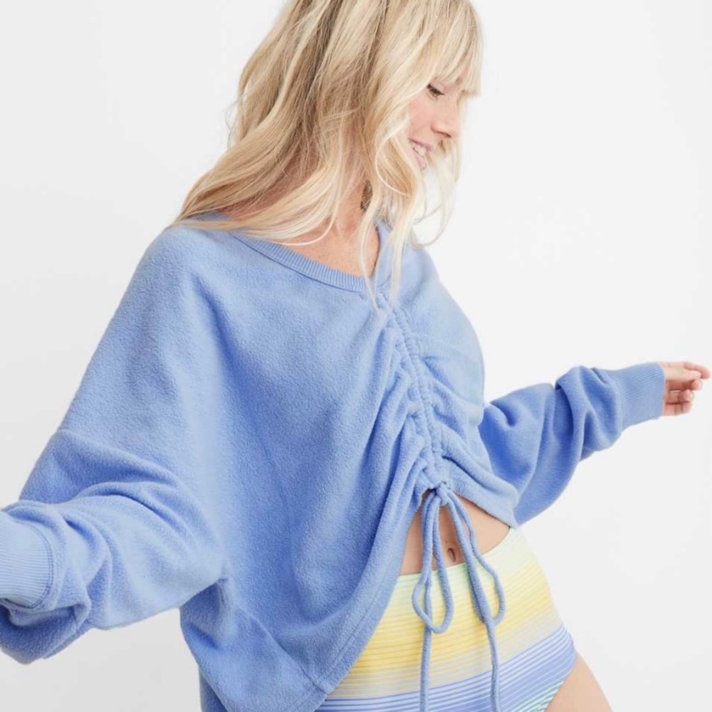aerie towel terry cinch cropped shirt